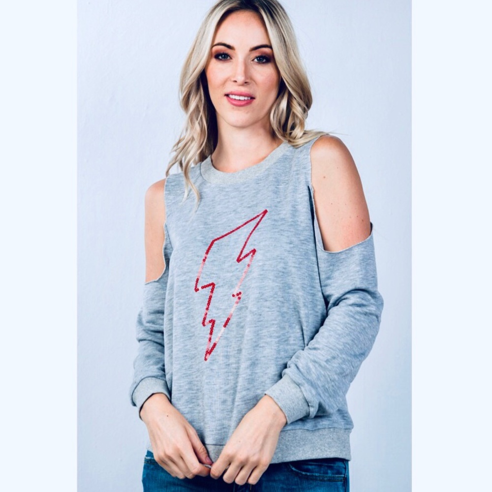 Heather Grey Cold-Shoulder Lightning Sweatshirt